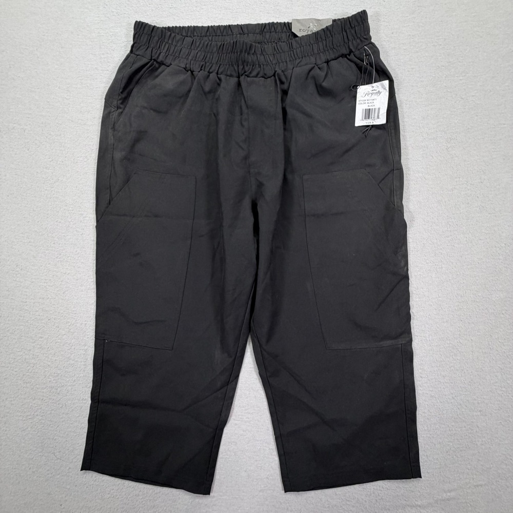 Royalty Women Pants NWT Relaxed Black Elastic Waist Cropped Utility S